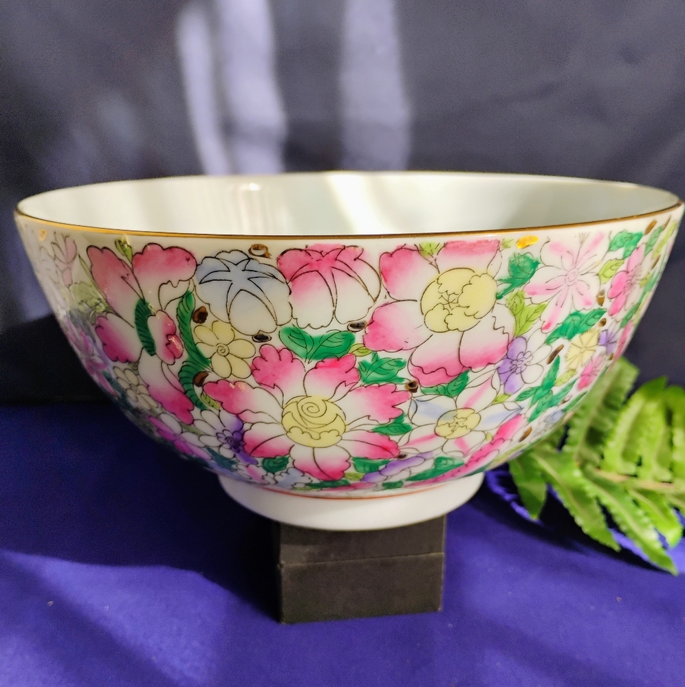 Asian Floral Chinoiserie Bowl Guilded